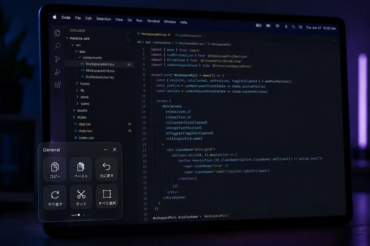 Workspace Mini — 作業画面に重ねて呼び出せるフローティング操作パネル